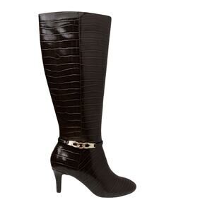 Karen Scott Boots Women Black SZ 7.5M Hanna Croc Wide-Calf Knee High Silver